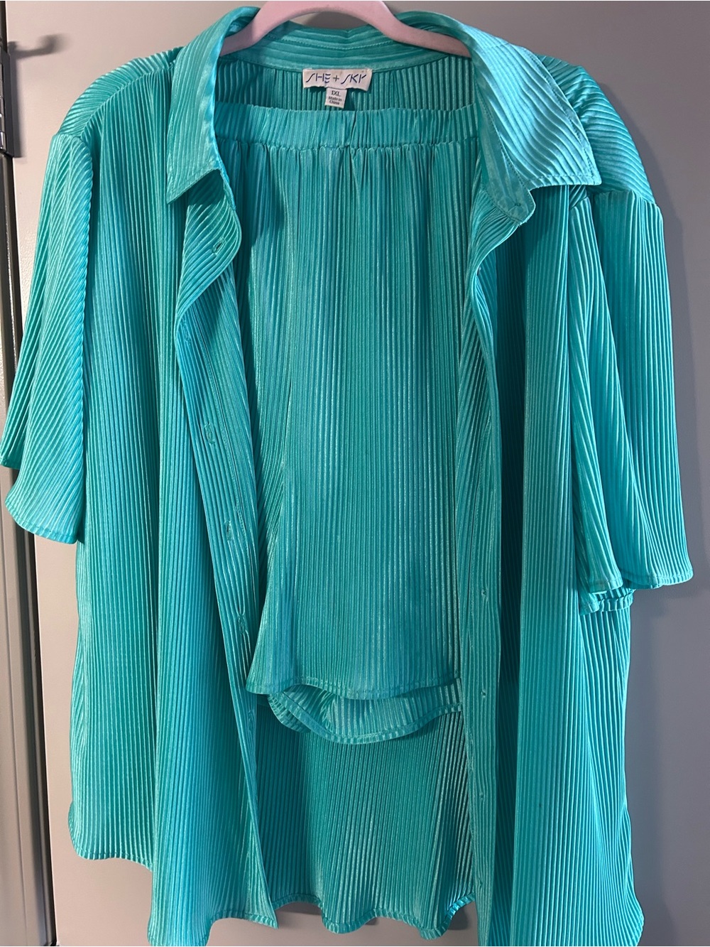 She + Sky Pleated Turquoise shirt and shorts to match